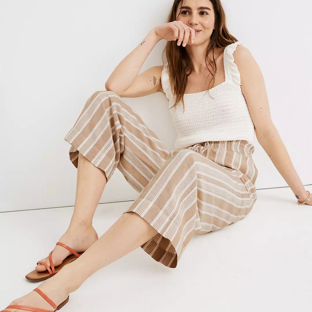 Madewell Stripe Huston Pull On Crop Pants L 12